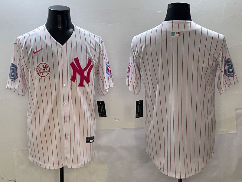 Men New York Yankees Blank White Stripe Jointly Name Nike 2025 MLB Jersey style 4